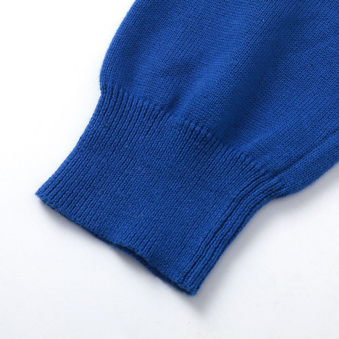 Women's Blue Vintage Wild Animal Jacquard Crew Neck Knit Sweater