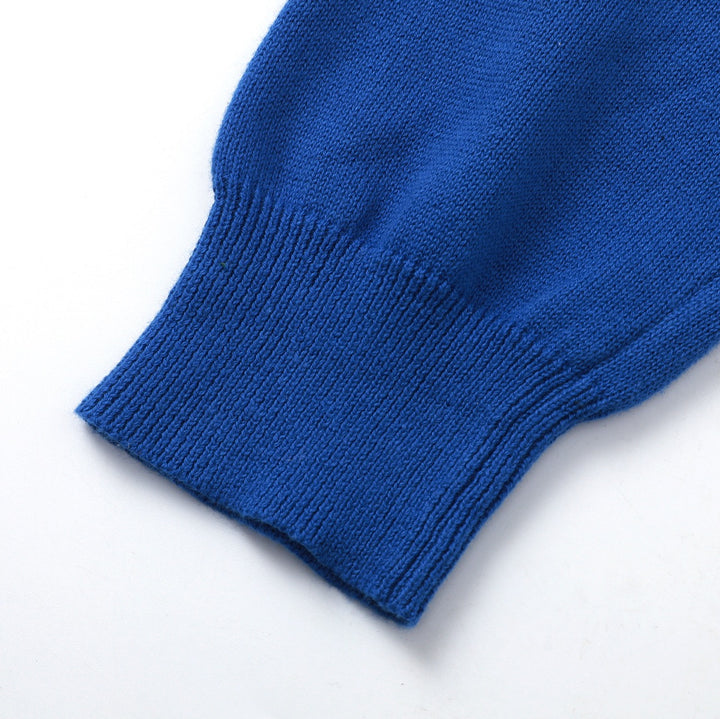 Women's Blue Vintage Wild Animal Jacquard Crew Neck Knit Sweater
