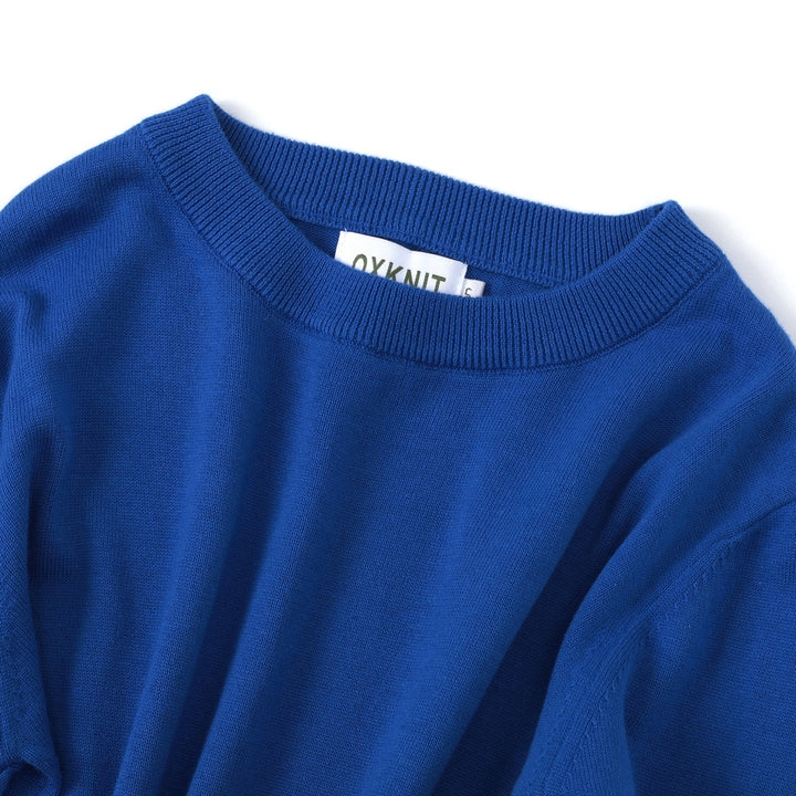 Women's Blue Vintage Wild Animal Jacquard Crew Neck Knit Sweater