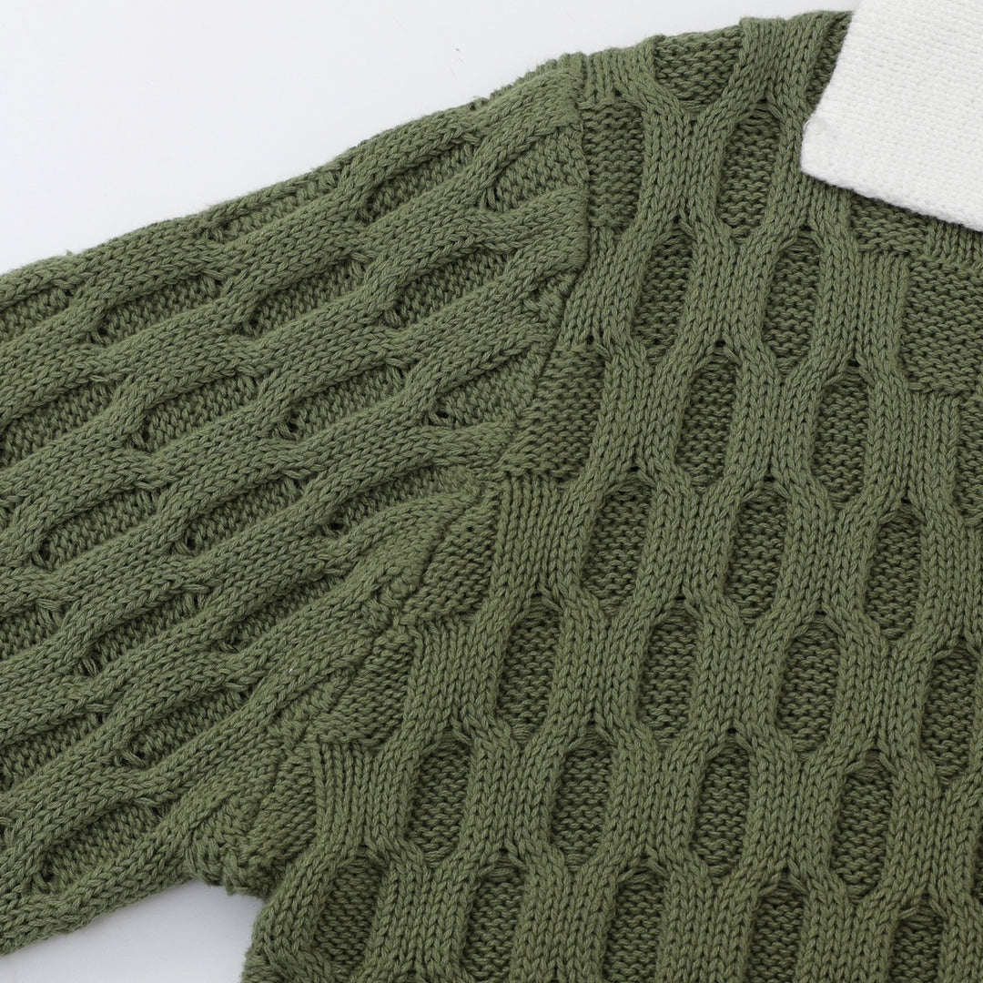 Women's Green Vintage Collegiate Old Money Faux Layered Polo Knit Sweater