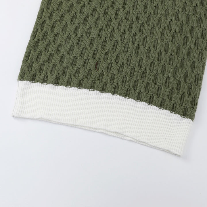 Women's Green Vintage Collegiate Old Money Faux Layered Polo Knit Sweater