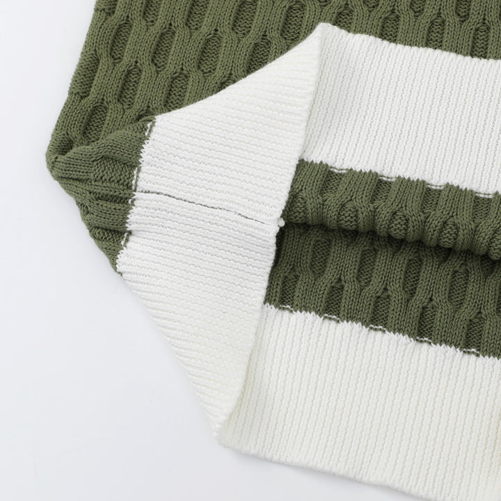 Women's Green Vintage Collegiate Old Money Faux Layered Polo Knit Sweater