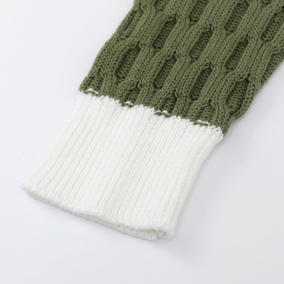 Women's Green Vintage Collegiate Old Money Faux Layered Polo Knit Sweater