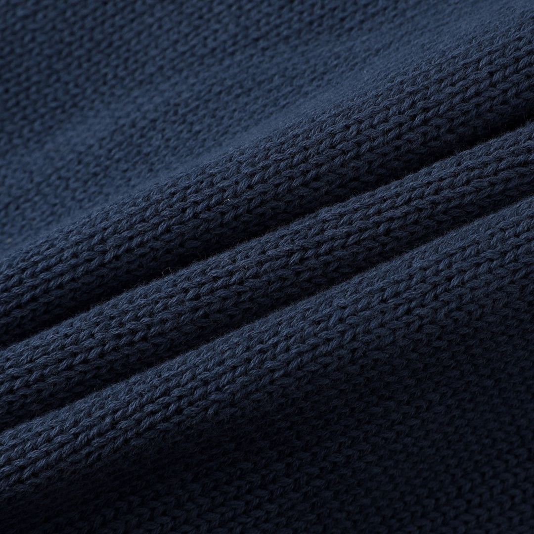 Women's Navy Blue Vintage Button-Up Cable Knit Collared Cardigan