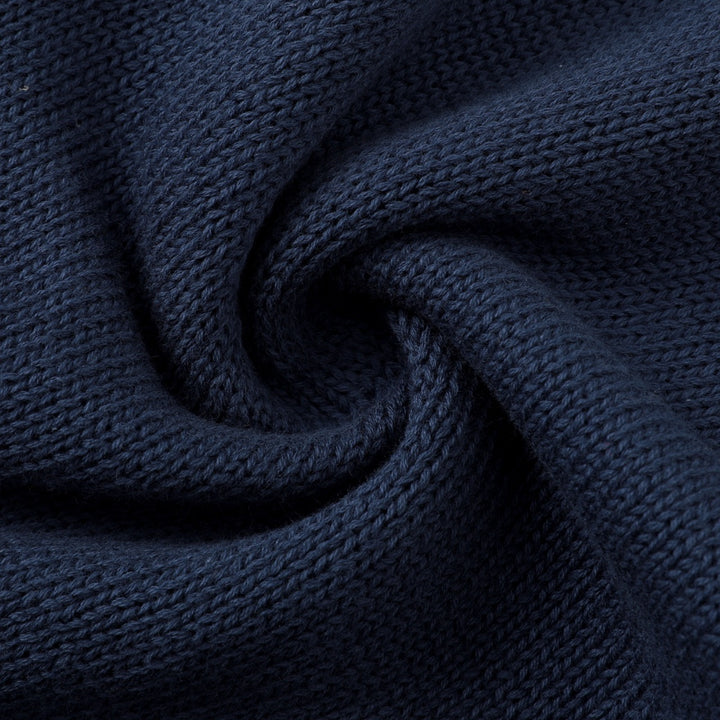 Women's Navy Blue Vintage Button-Up Cable Knit Collared Cardigan