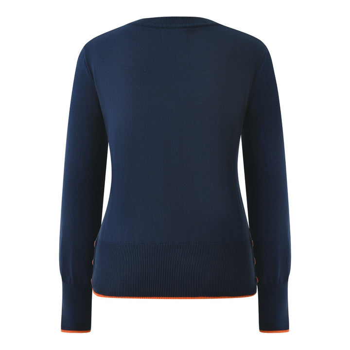 Dame Navyblå 60'er Mod Sommerfugl Jacquardstrikket Sweater