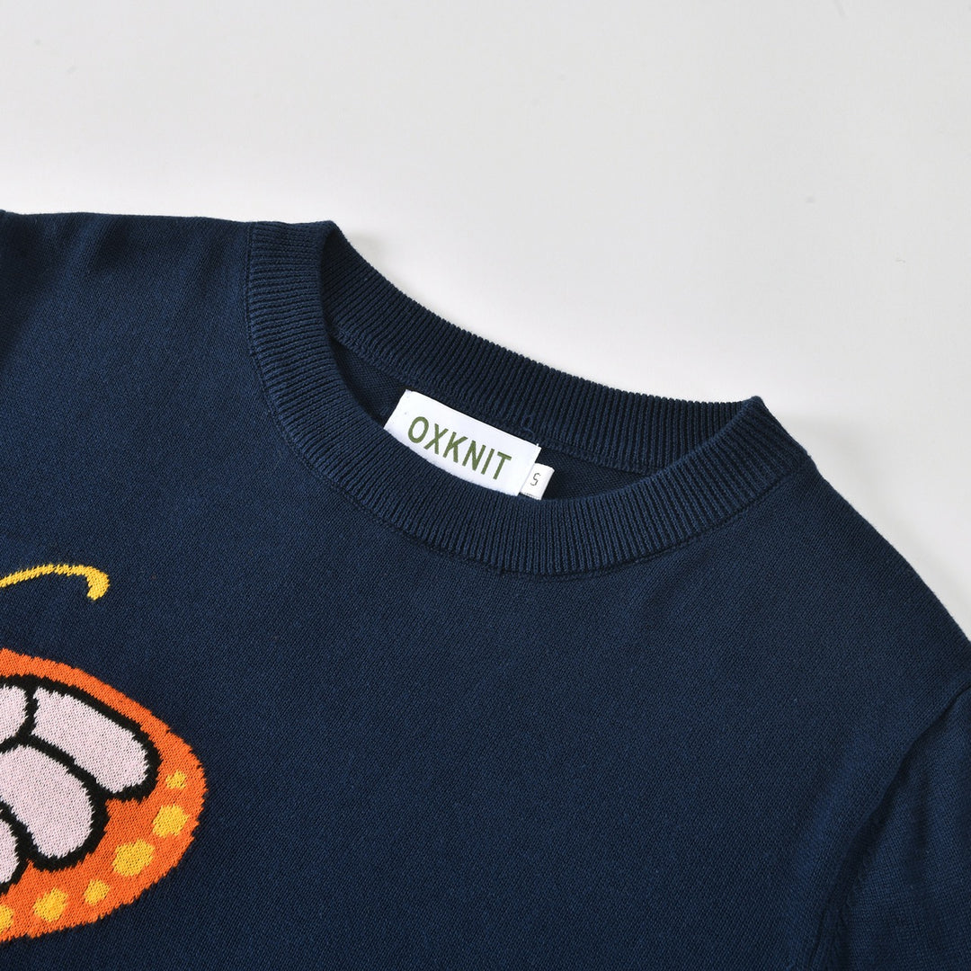 Dame Navyblå 60'er Mod Sommerfugl Jacquardstrikket Sweater