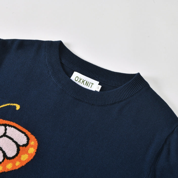 Dame Navyblå 60'er Mod Sommerfugl Jacquardstrikket Sweater