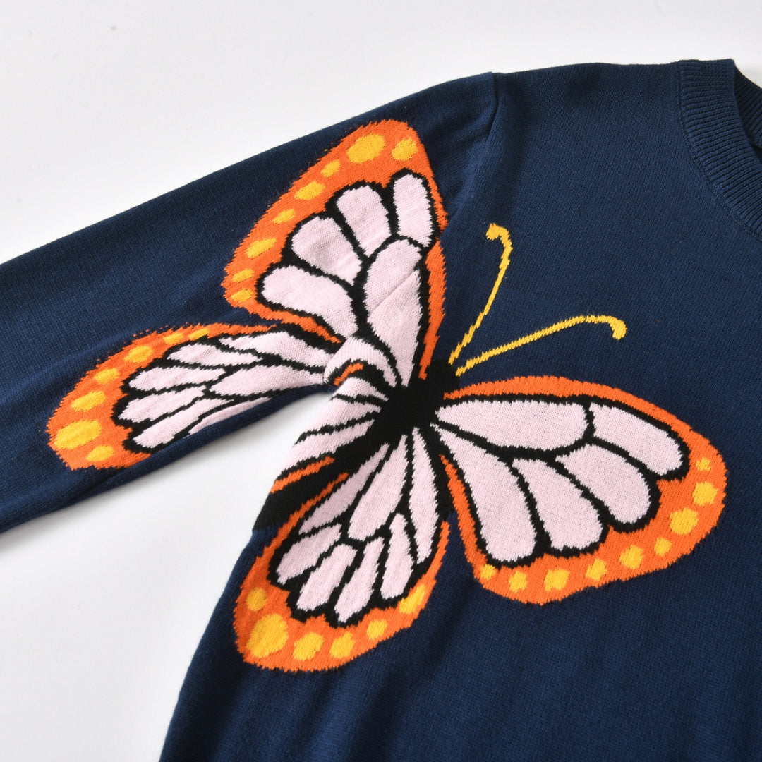 Dame Navyblå 60'er Mod Sommerfugl Jacquardstrikket Sweater