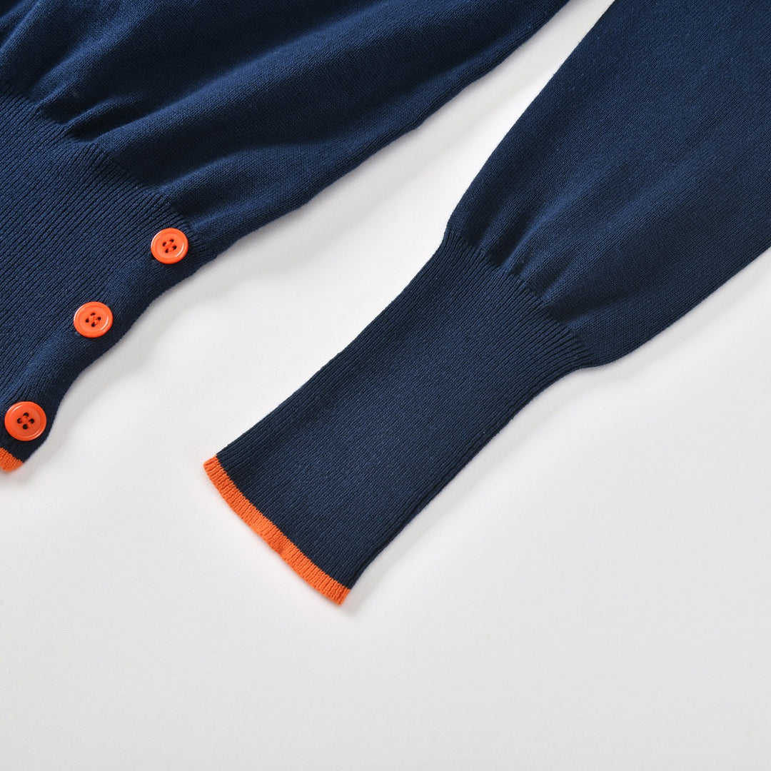 Dame Navyblå 60'er Mod Sommerfugl Jacquardstrikket Sweater