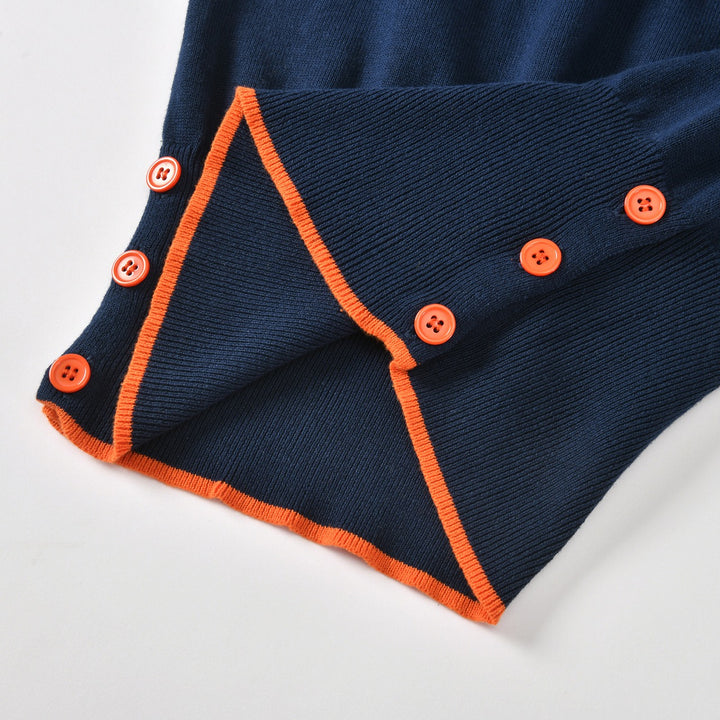 Dame Navyblå 60'er Mod Sommerfugl Jacquardstrikket Sweater