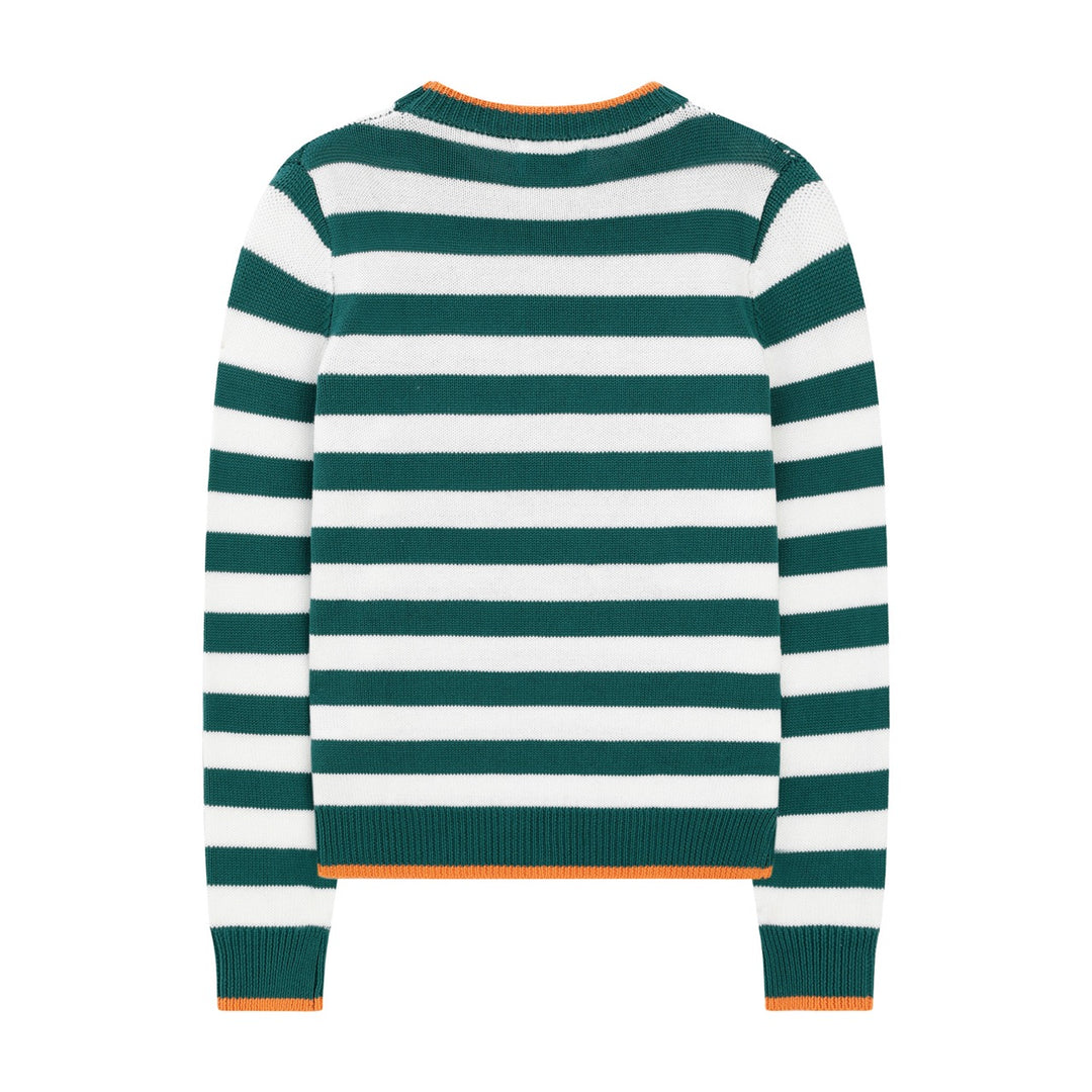 Women's Green Vintage Collegiate Fun Animal Embroidered Knit Sweater
