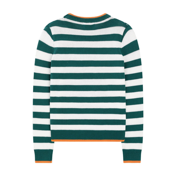 Women's Green Vintage Collegiate Fun Animal Embroidered Knit Sweater