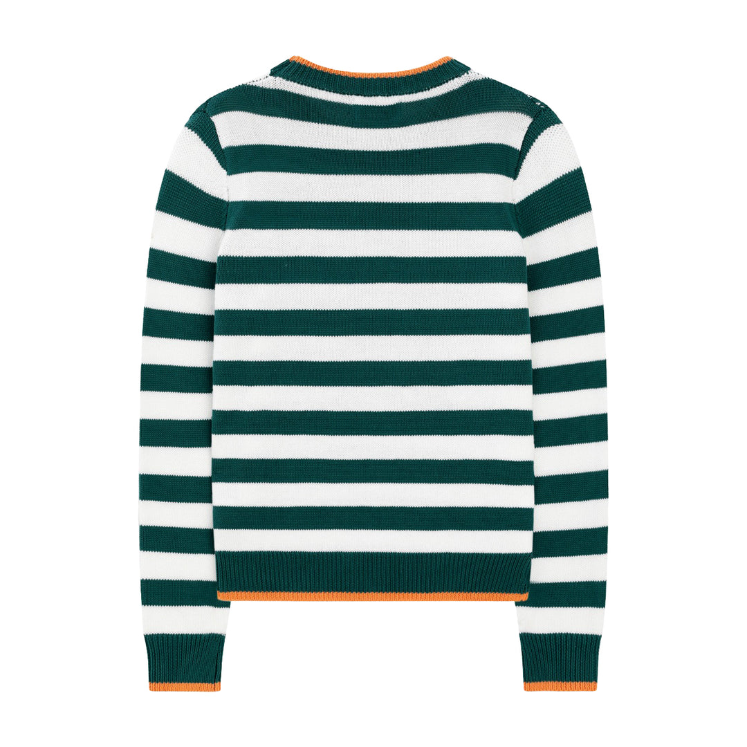 Women's Green Vintage Collegiate Fun Animal Embroidered Knit Sweater