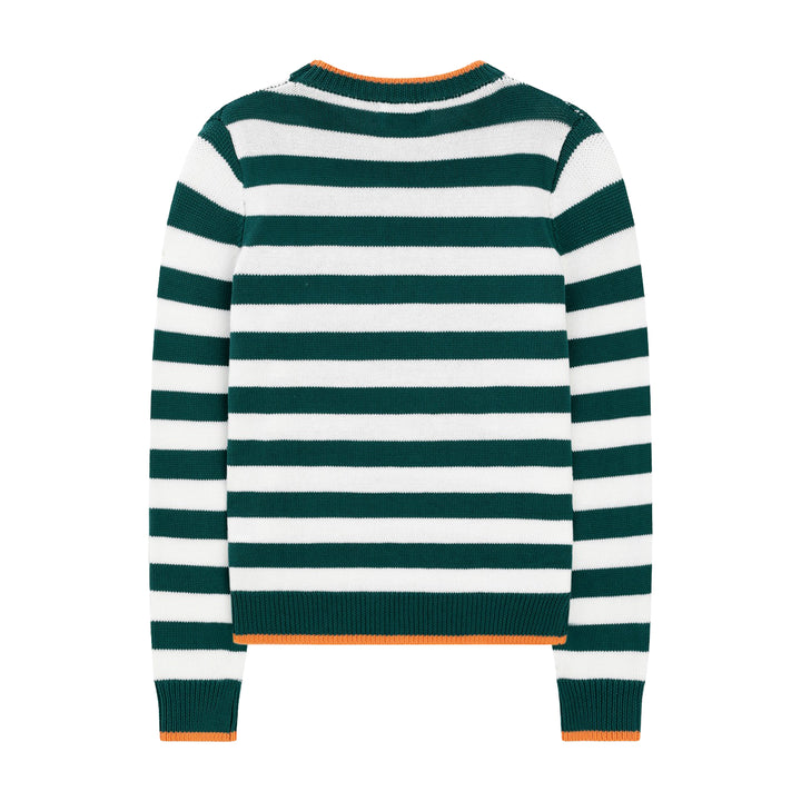 Women's Green Vintage Collegiate Fun Animal Embroidered Knit Sweater