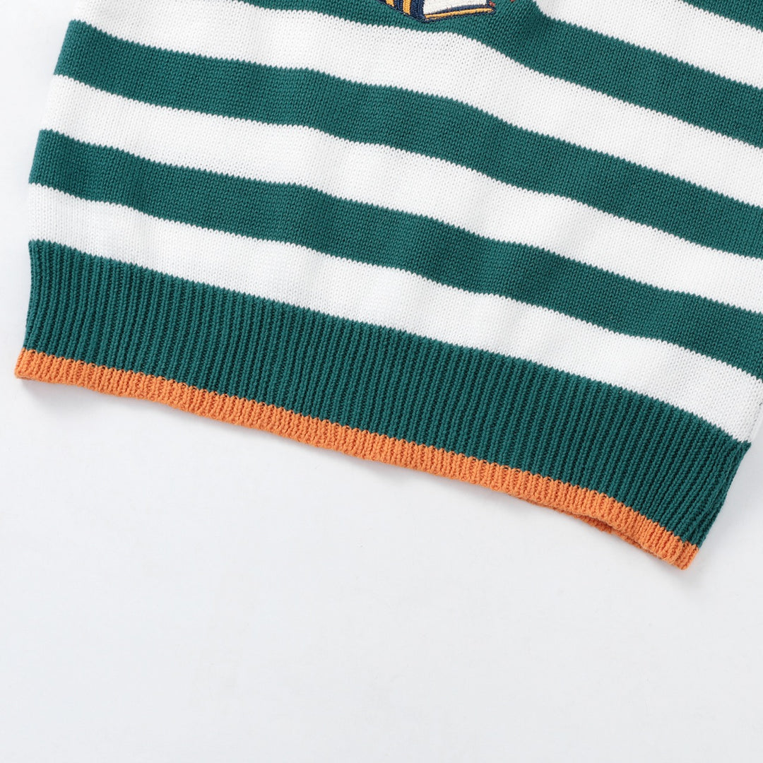 Women's Green Vintage Collegiate Fun Animal Embroidered Knit Sweater