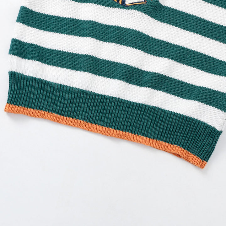 Women's Green Vintage Collegiate Fun Animal Embroidered Knit Sweater