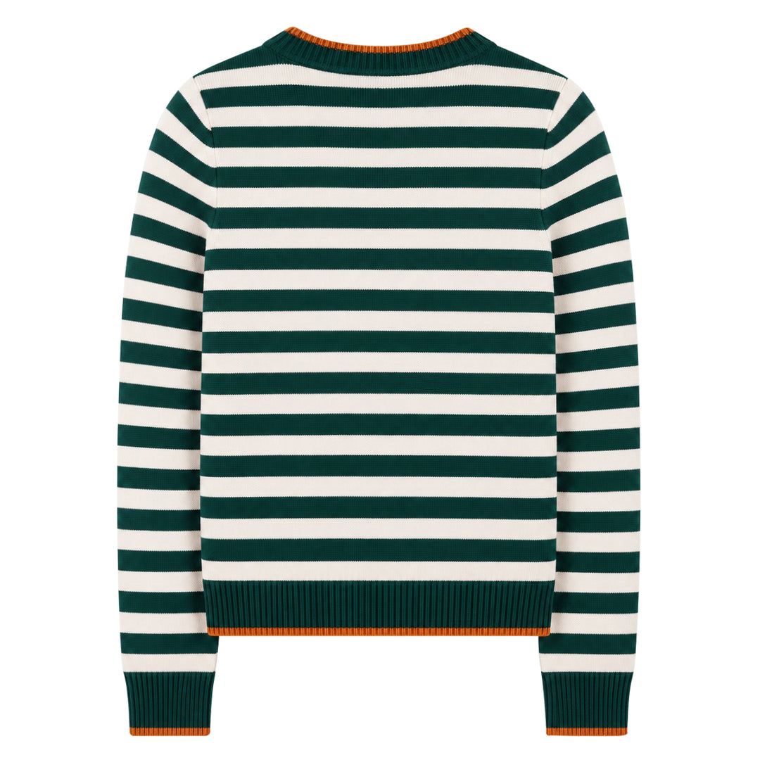 Women's Green Vintage Collegiate Fun Animal Embroidered Knit Sweater