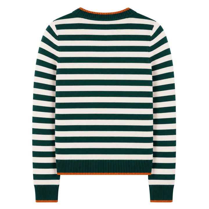Women's Green Vintage Collegiate Fun Animal Embroidered Knit Sweater