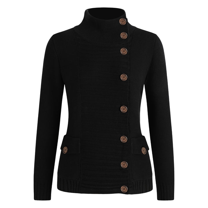 Women's Vintage Black Minimalist Button-Up Knit Cardigan