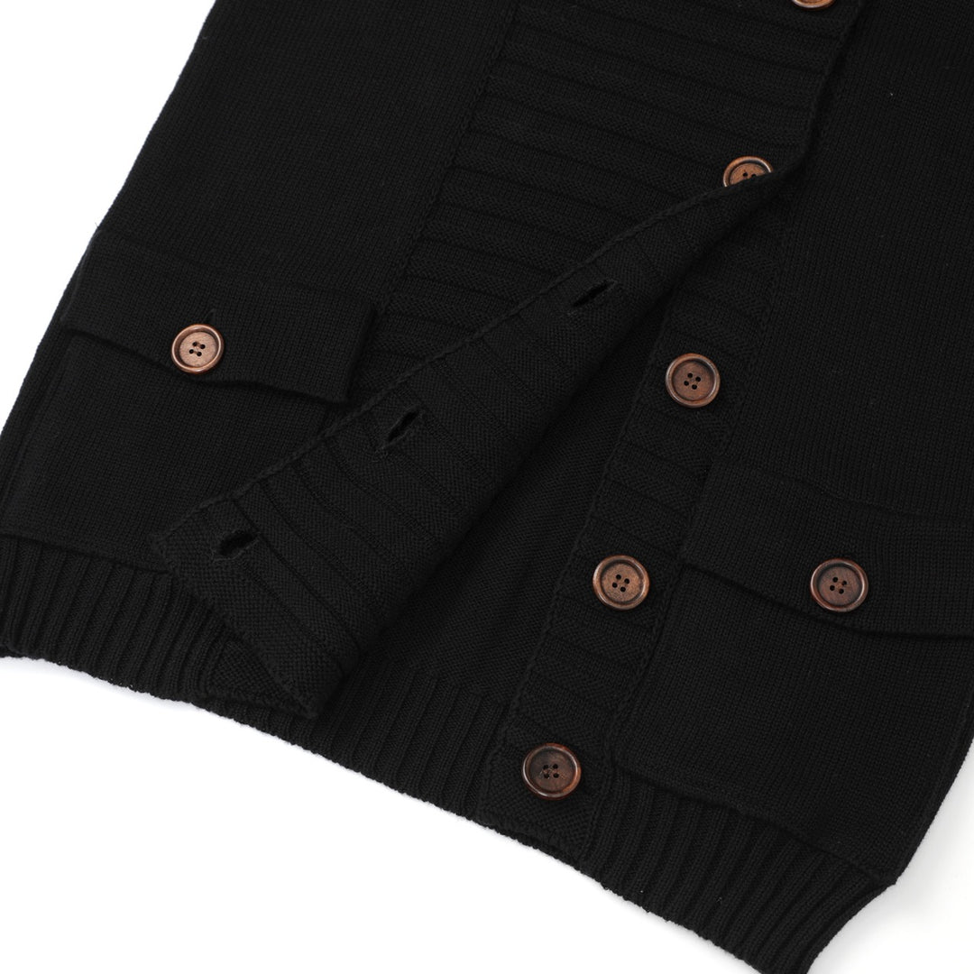 Women's Vintage Black Minimalist Button-Up Knit Cardigan