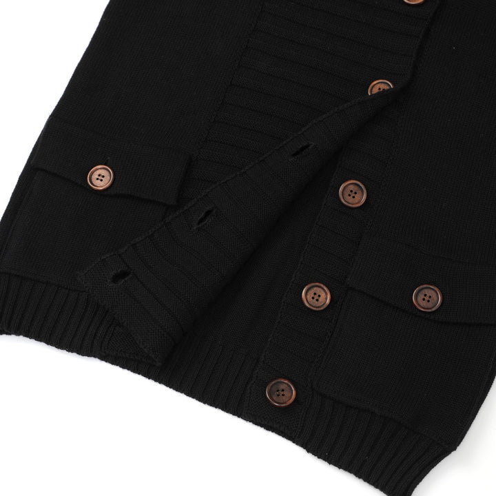 Women's Vintage Black Minimalist Button-Up Knit Cardigan