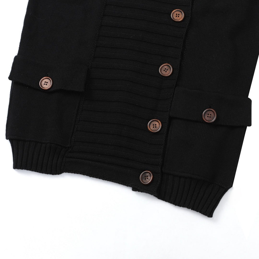 Women's Vintage Black Minimalist Button-Up Knit Cardigan