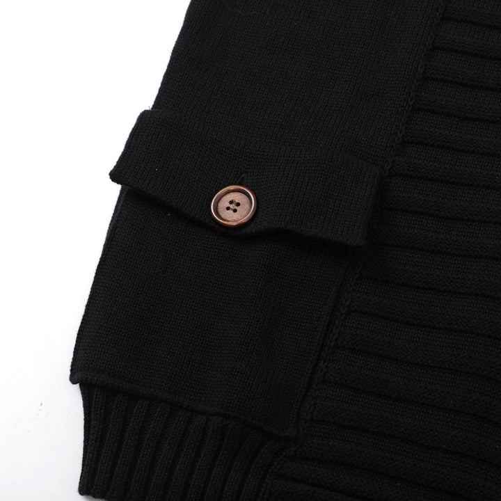 Women's Vintage Black Minimalist Button-Up Knit Cardigan