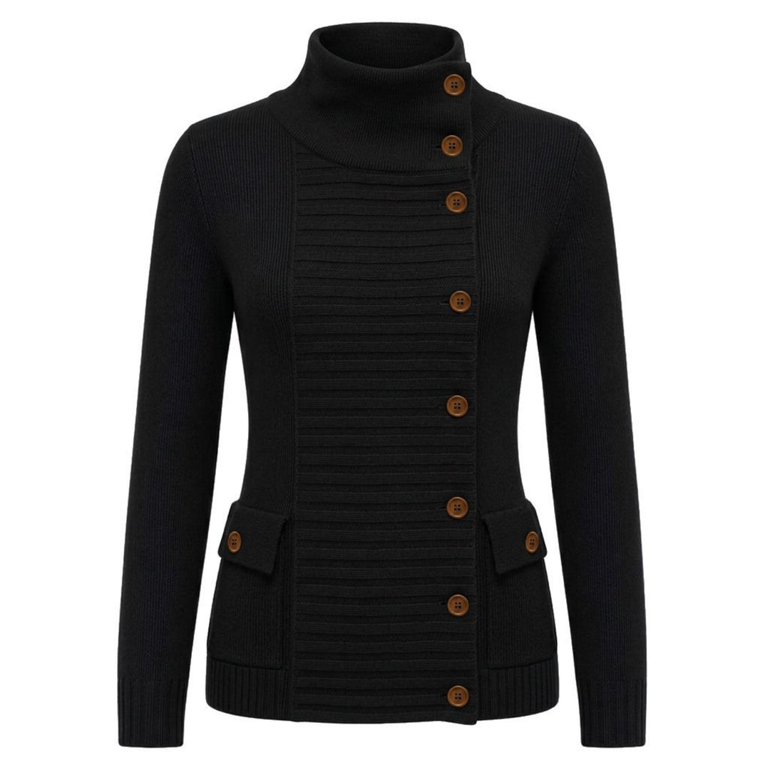 Women's Vintage Black Minimalist Button-Up Knit Cardigan