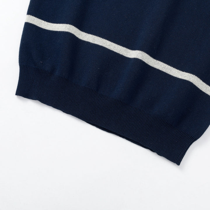 Maglione da donna blu navy anni '60 a righe nautiche con scollo a V stile collegiale