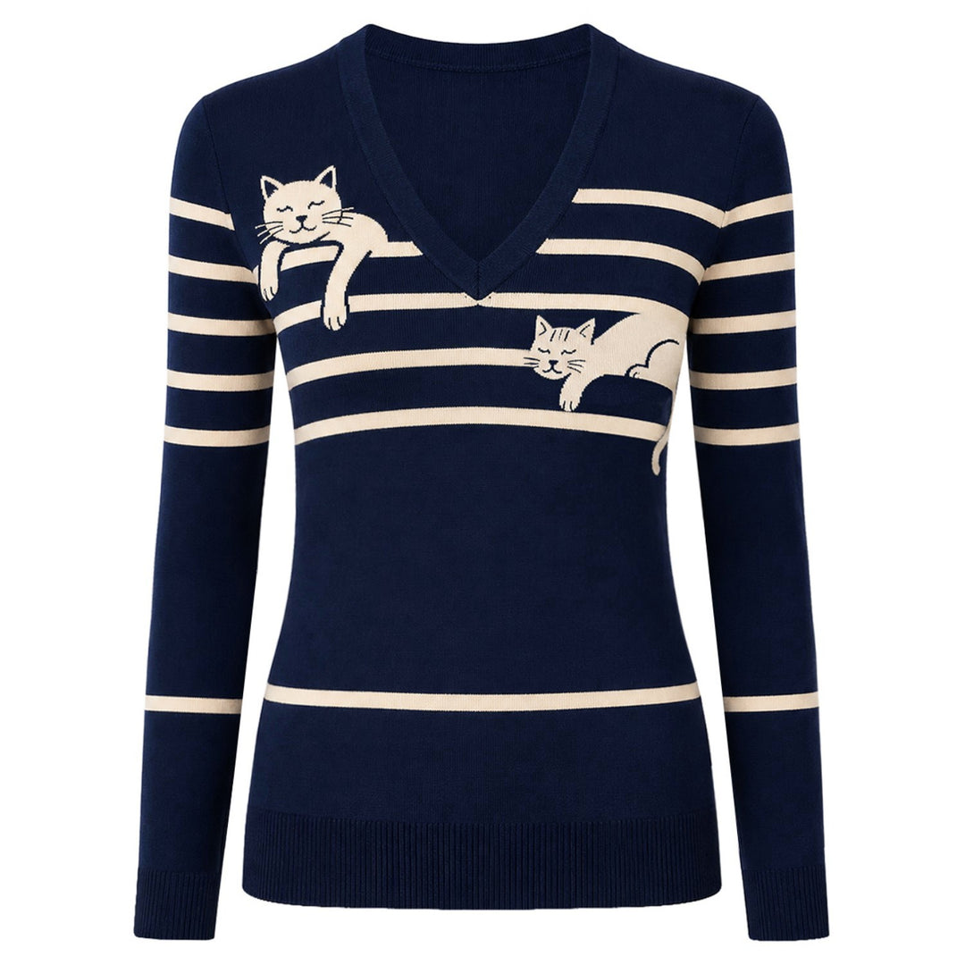 Mørkeblå vintage klassisk Dot Design jacquard strik til kvinder