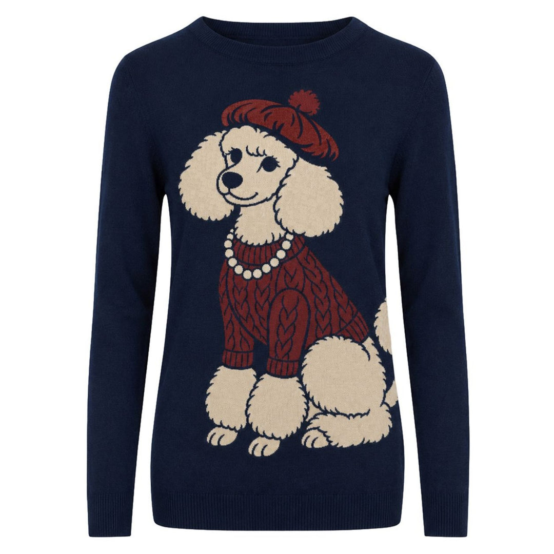 Dame Mørkeblå Vintage Classic Dot Design jacquard strikkeplagg