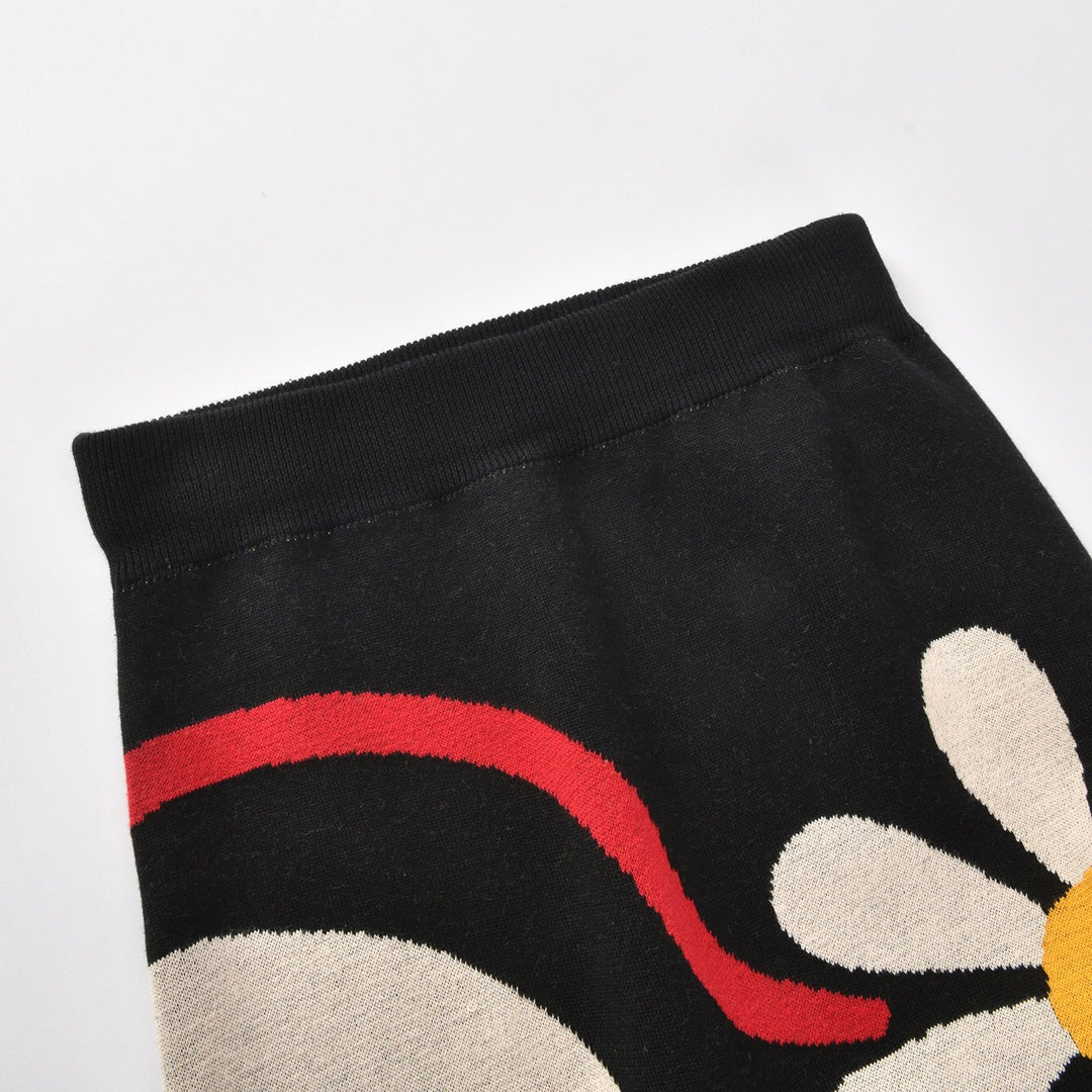 Dame Sort 60'er Boheme Jacquard Striknederdel