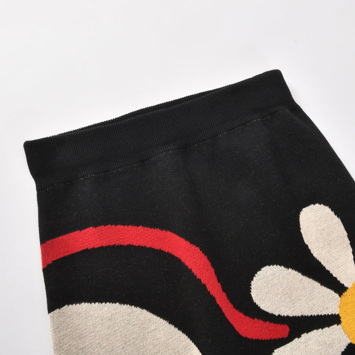 Dame Sort 60'er Boheme Jacquard Striknederdel