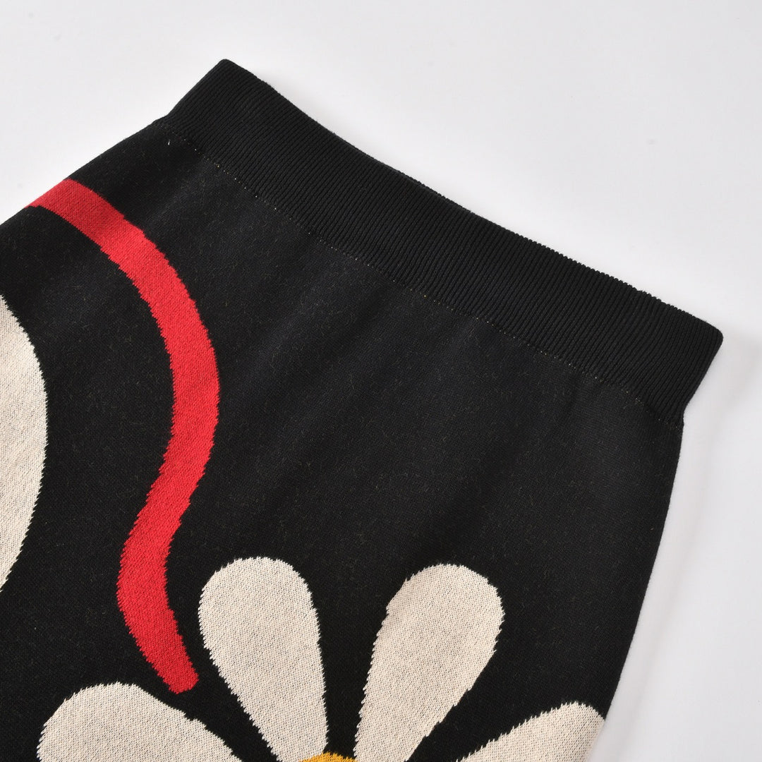 Dame Sort 60'er Boheme Jacquard Striknederdel
