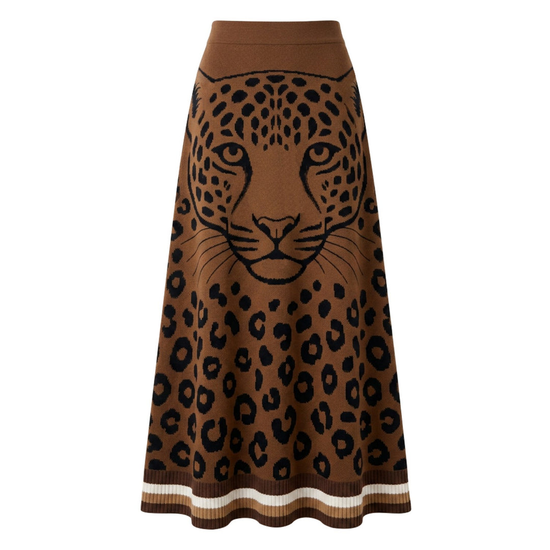 Schwarzer, gestreifter Jacquard-Strickrock für Damen im Vintage-Stil