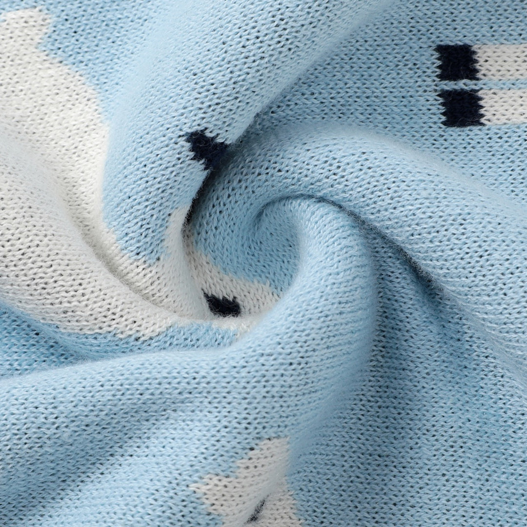 Women's Blue Vintage Collegiate Animal Jacquard Crew Neck Knit Sweater