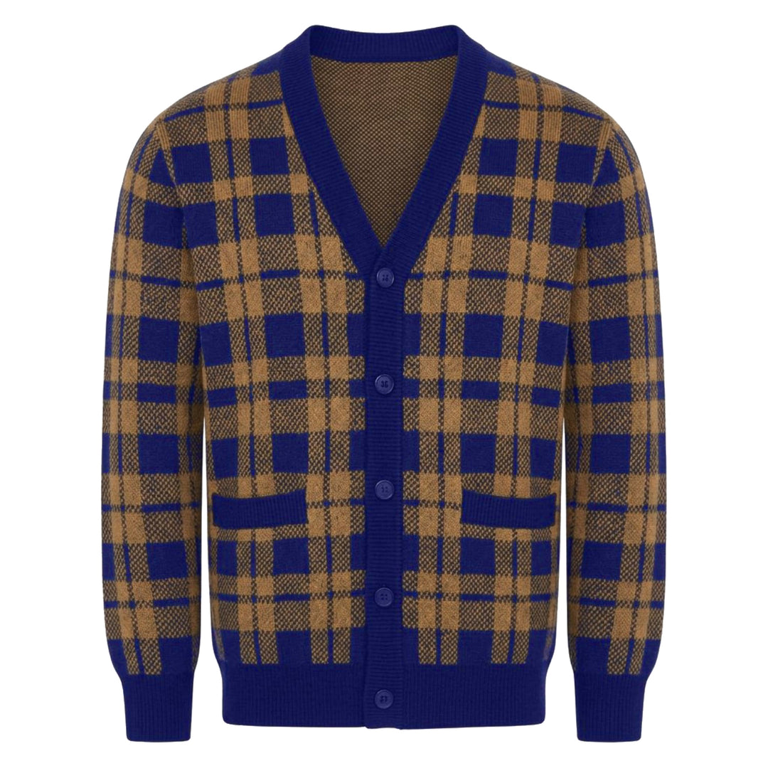 Cardigan da uomo vintage britannico a quadri jacquard lavorato a maglia