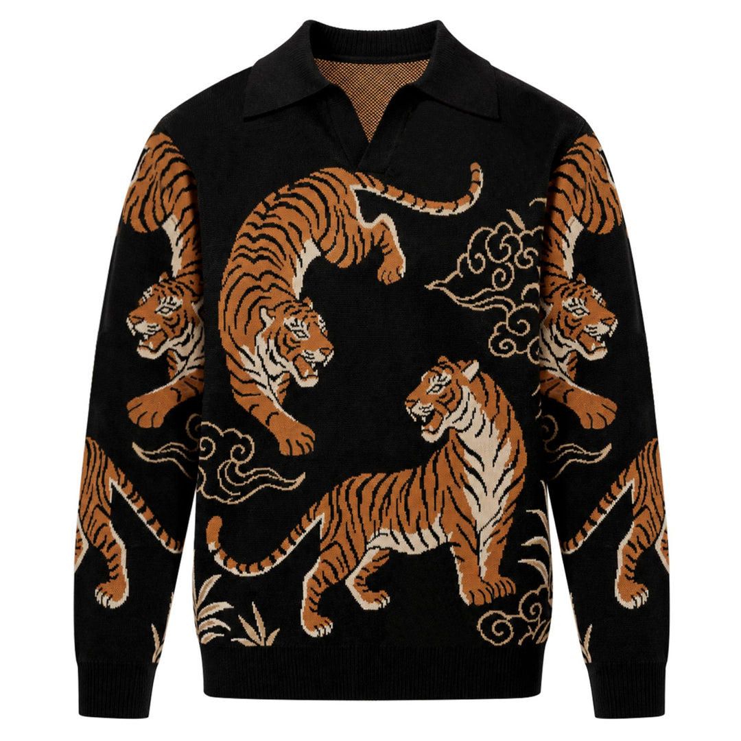 Abrikosstribet klassisk Jacquard Polo til mænd