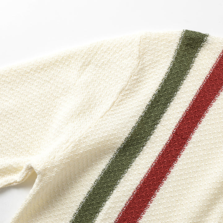 Men's Beige Italian Vintage Sporty Mock Neck Zip-Up Knit Sweater