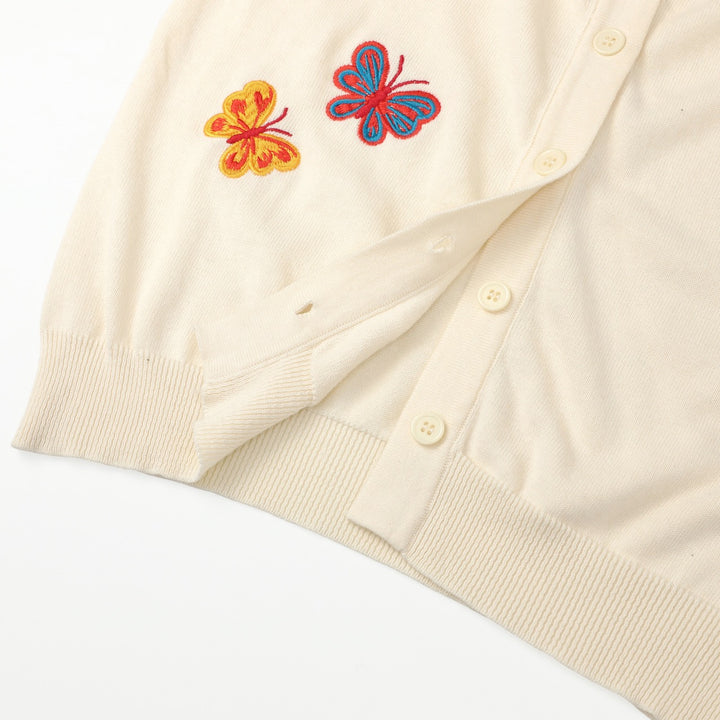 Dame Beige 70-talls Romantisk Sommerfugl Brodert Strikket Cardigan med Knyting foran