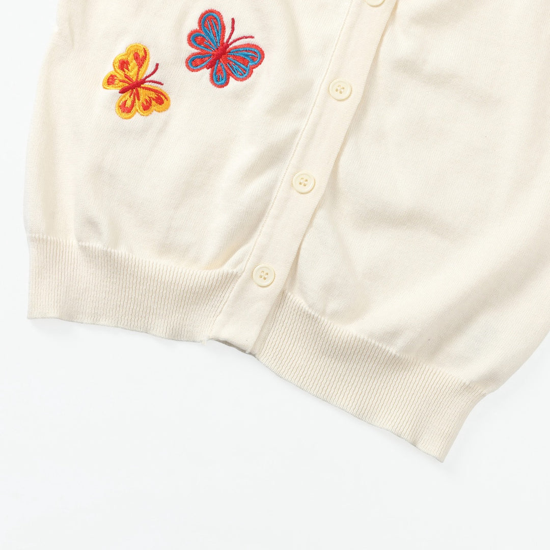 Dame Beige 70-talls Romantisk Sommerfugl Brodert Strikket Cardigan med Knyting foran