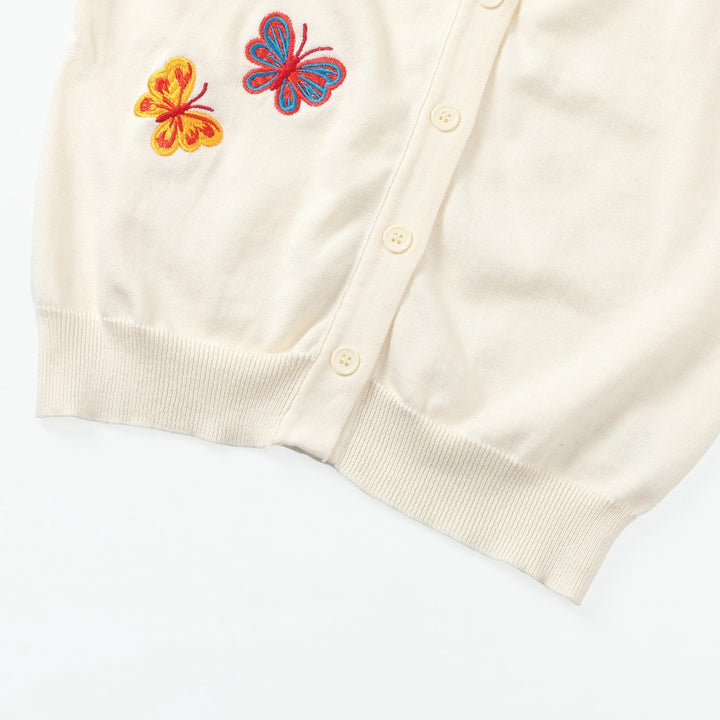 Dame Beige 70-talls Romantisk Sommerfugl Brodert Strikket Cardigan med Knyting foran