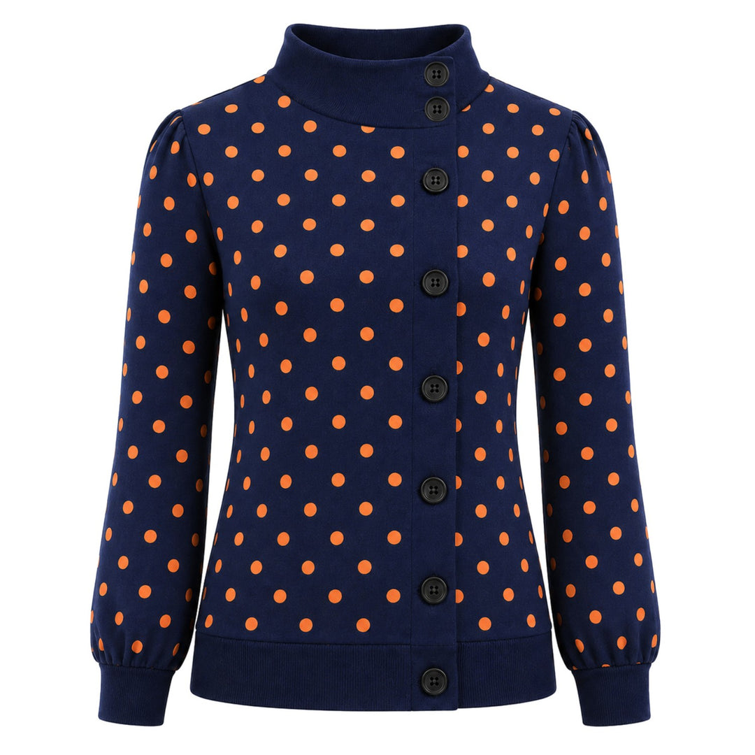 Mørkeblå vintage klassisk Dot Design jacquard strik til kvinder