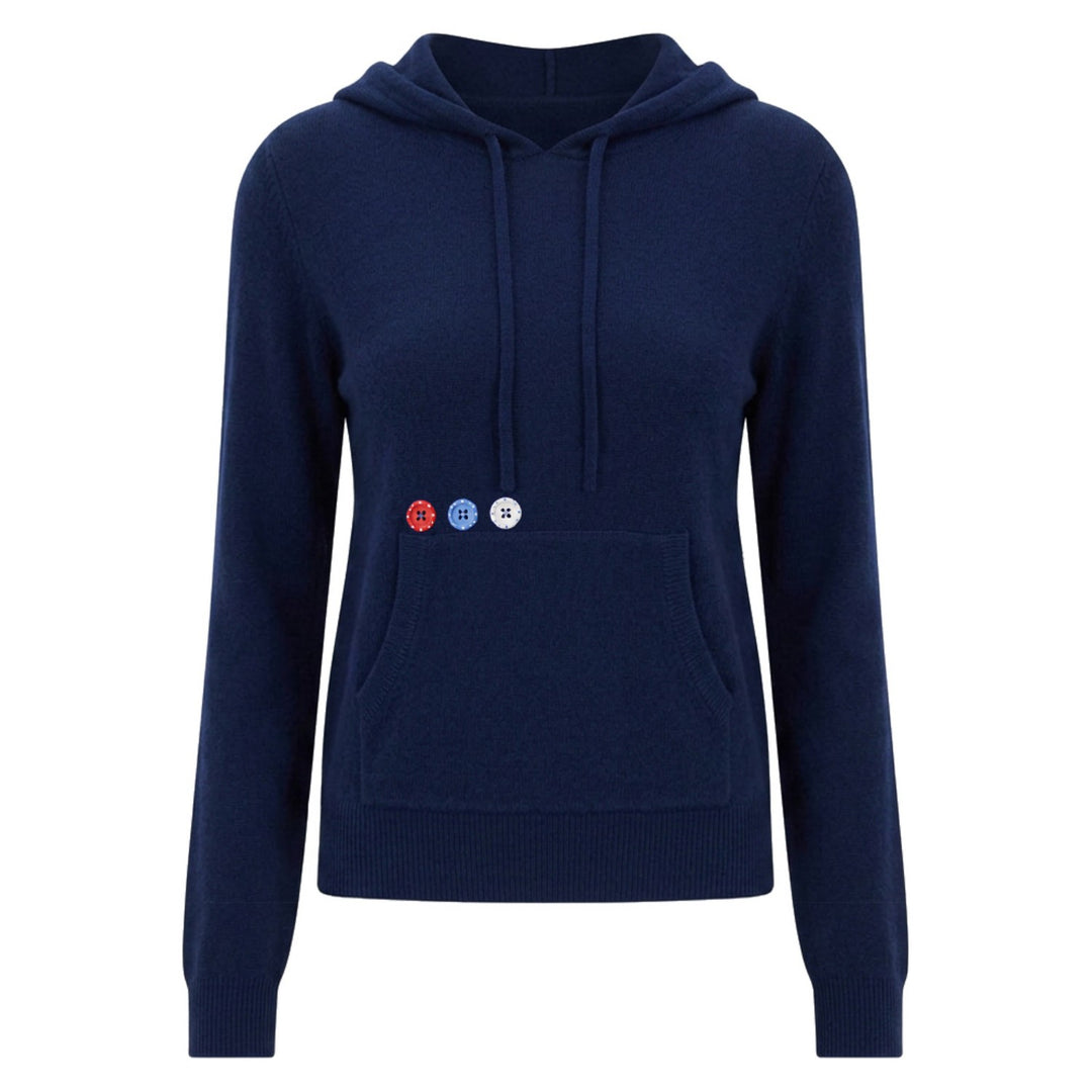 Women's Navy Blue Minimalist Casual Sporty Knit Hoodie