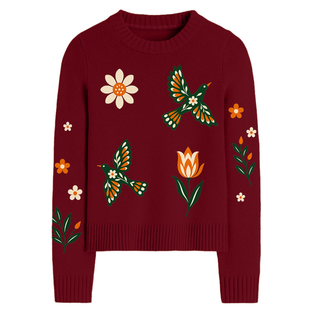 Dame vintage striktrøje med kolibri broderi