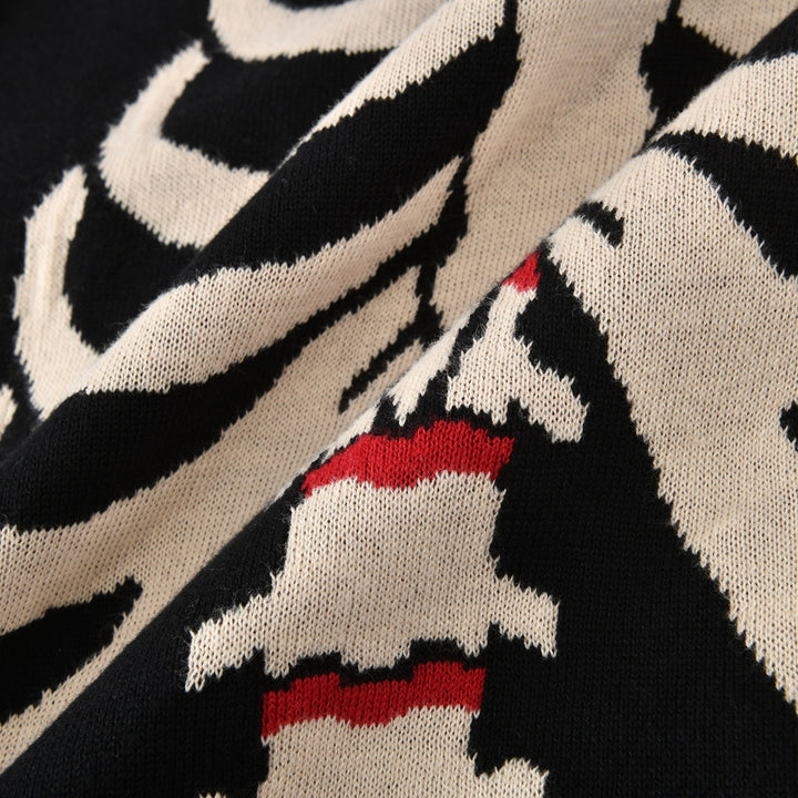 Dame Svart Vintage Gotisk Hodeskalle Jacquard Strikkegenser