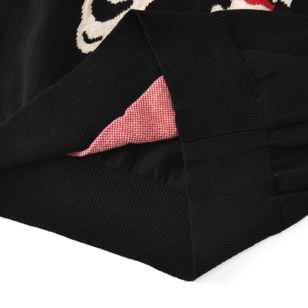Dame Svart Vintage Gotisk Hodeskalle Jacquard Strikkegenser