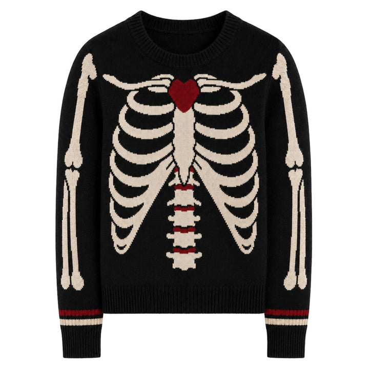Women's Black Vintage Gothic Skull Jacquard Knit Sweater