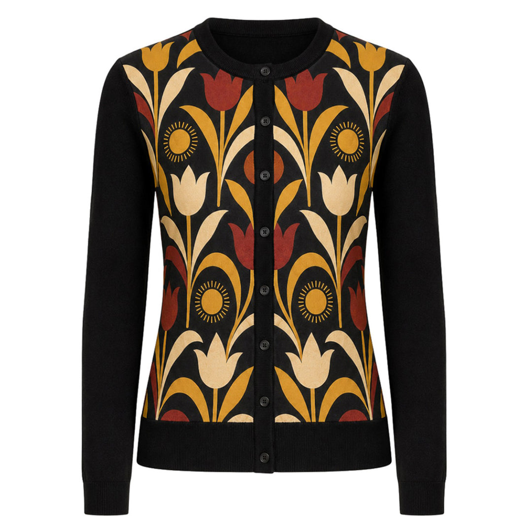 Dame vintage striktrøje med kolibri broderi